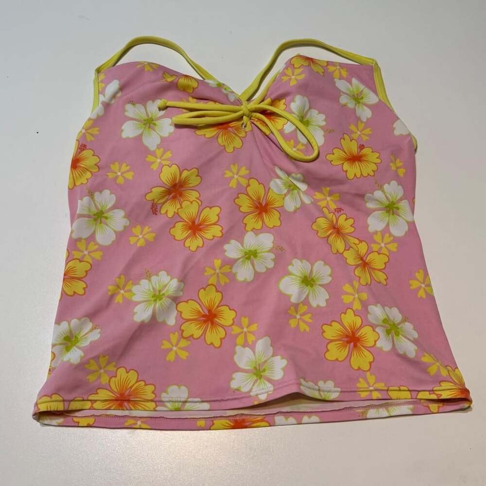 Victoria's Secret Tankini Swim Top Size 36C Pink Floral Hibiscus Y2K